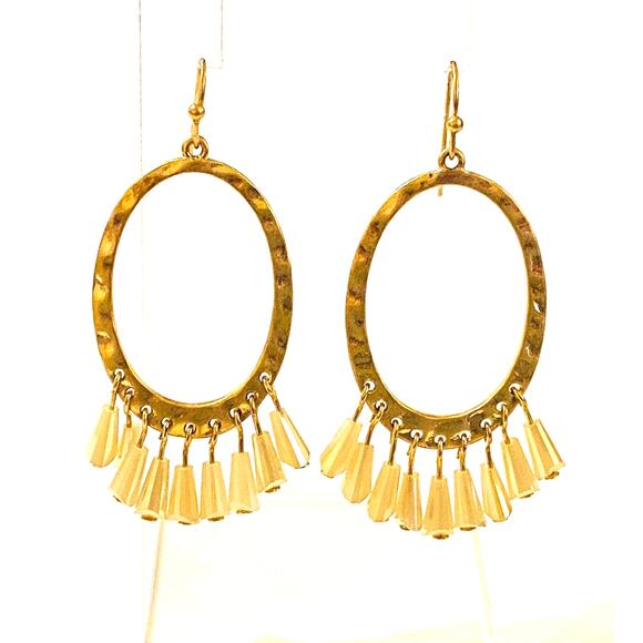 Gold Hammered Bead Drop Earrings NEW - Picture 1 of 1